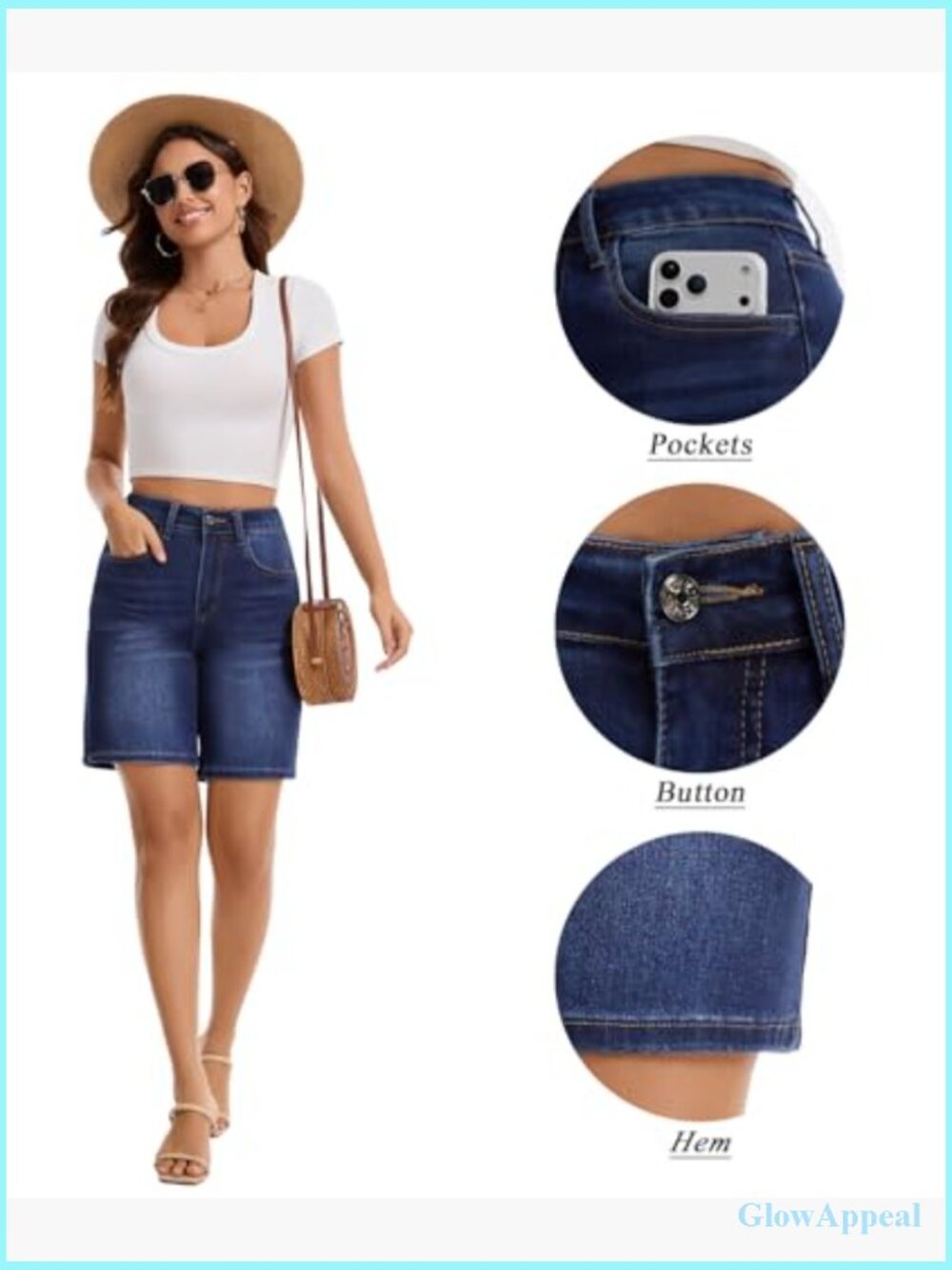 High Waisted Denim Bermuda Shorts Stretchy Wide Leg Summer Jorts - Picture 3 of 7